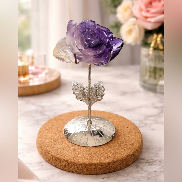 Other - Natural Amethyst Rose Carving on Stand Crystal Healing Gift Decorative